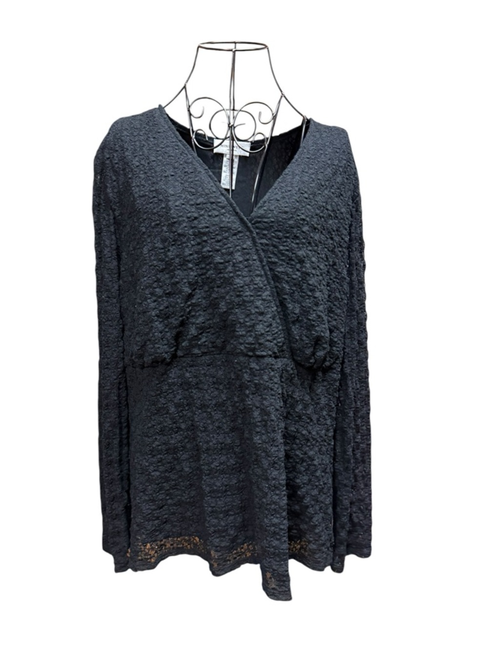 Nine West Black Textured Wrap-Style Tunic Top 3X